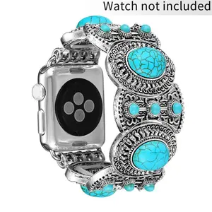 Vintage Charm Turquoise Gemstone Watch Band, 1 Count Stylish Replacement Watchband, Watch Straps, Smart Watch Accessories Compatible With iWatch Series 38mm 40mm 41mm 42mm 44mm 45mm 49mm