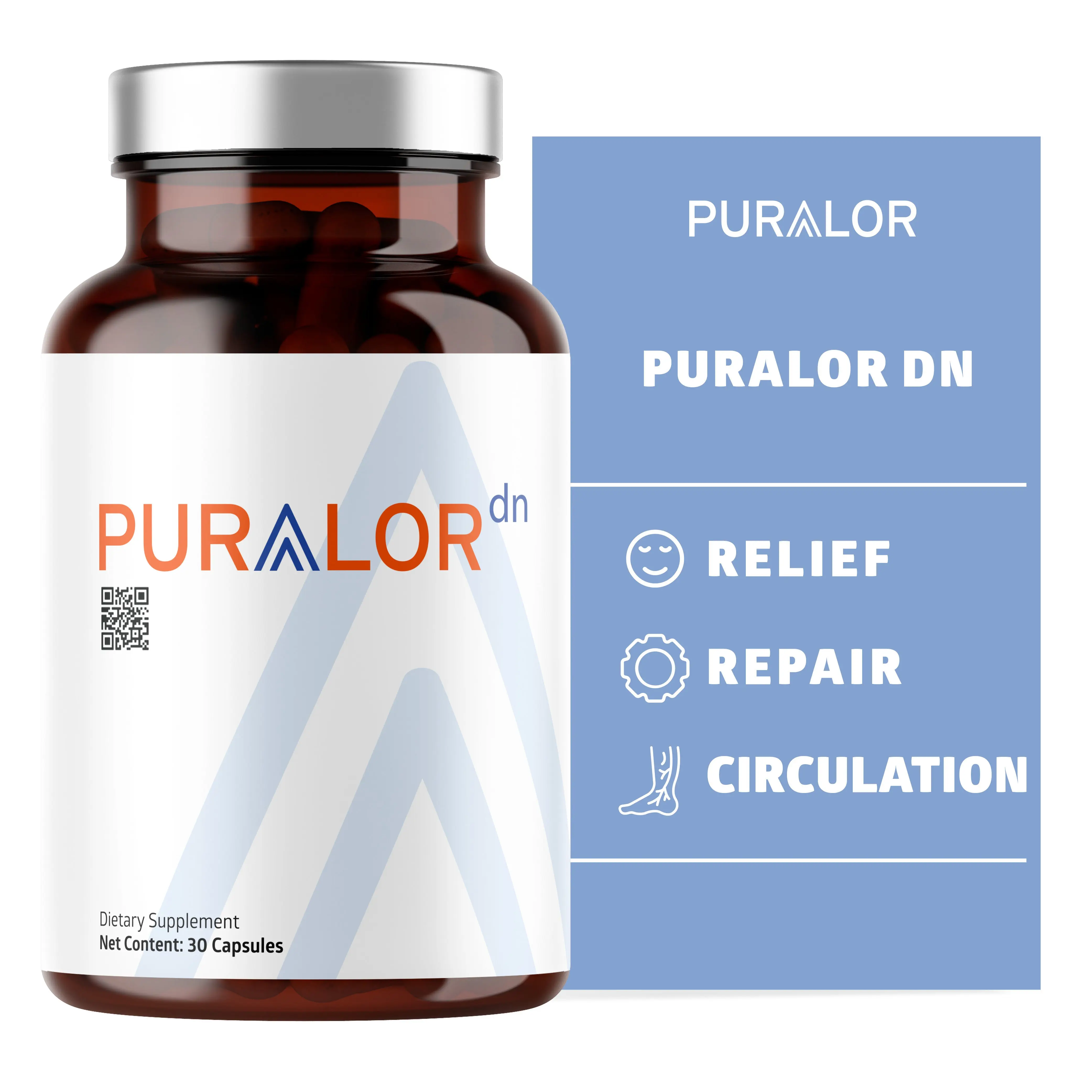 Puralor DN Nerve Support Supplement, Advanced Neuropathy Support Supplement with Alpha Lipoic Acid, CoQ10, Folate, Vitamin B12 and Vitamin D3, Non-GMO, Vegan, 30 Capsules