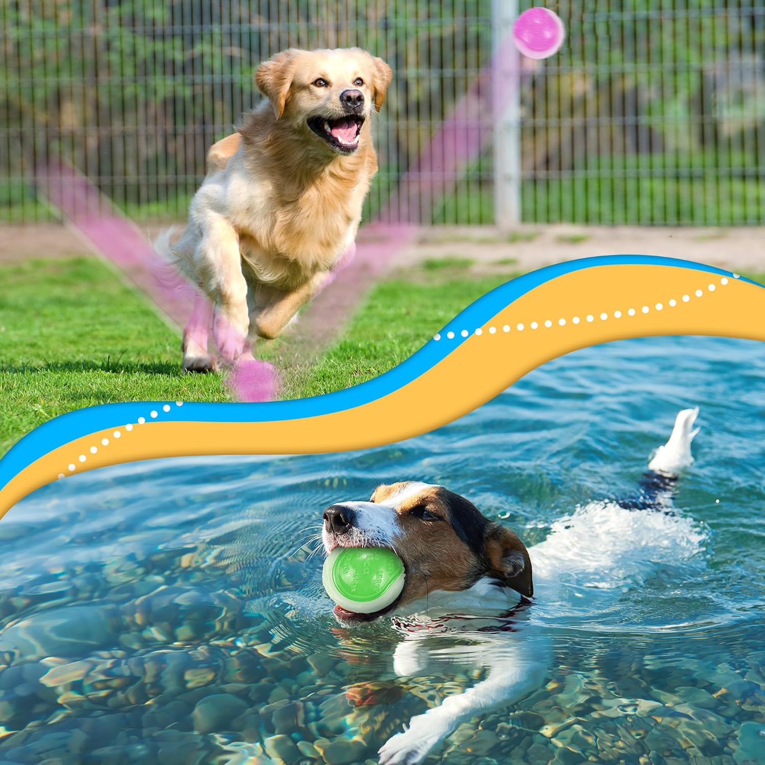 Glow Dog Ball, 2.5” Squeaky Dog Toy Ball, Dog Rubber Ball Toys for Small and Medium Dogs, Durable Dog Fetch Toys Puppy Chew Toys