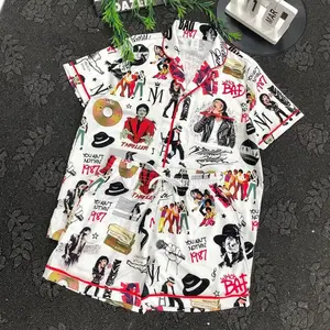 M Jackson Satin Short Pajama Set, King Of Pop Short Pajamas, Matching Family Sleepwear Set, Pajama Set For Men Women Kids