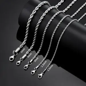 Jewelfairy 3/4/5mm Rope Chain Necklace for Men, Mens Chain Necklace, Stainless Steel Necklace Chain for Men Women and Boys, 18''to 24''