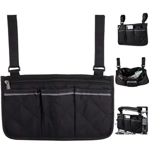 Wheelchair Side Bag - Waterproof Pouch for Wheelchair Organizer with Reflective Stripe, Ideal for Walker Rollator Use