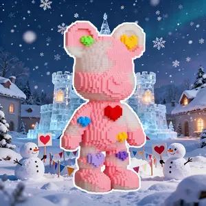 Heart Bear 3D Puzzle Building Block Ornament, Home Decor and Room Decoration, Perfect Gift for Birthday Halloween Valentine's Day Christmas