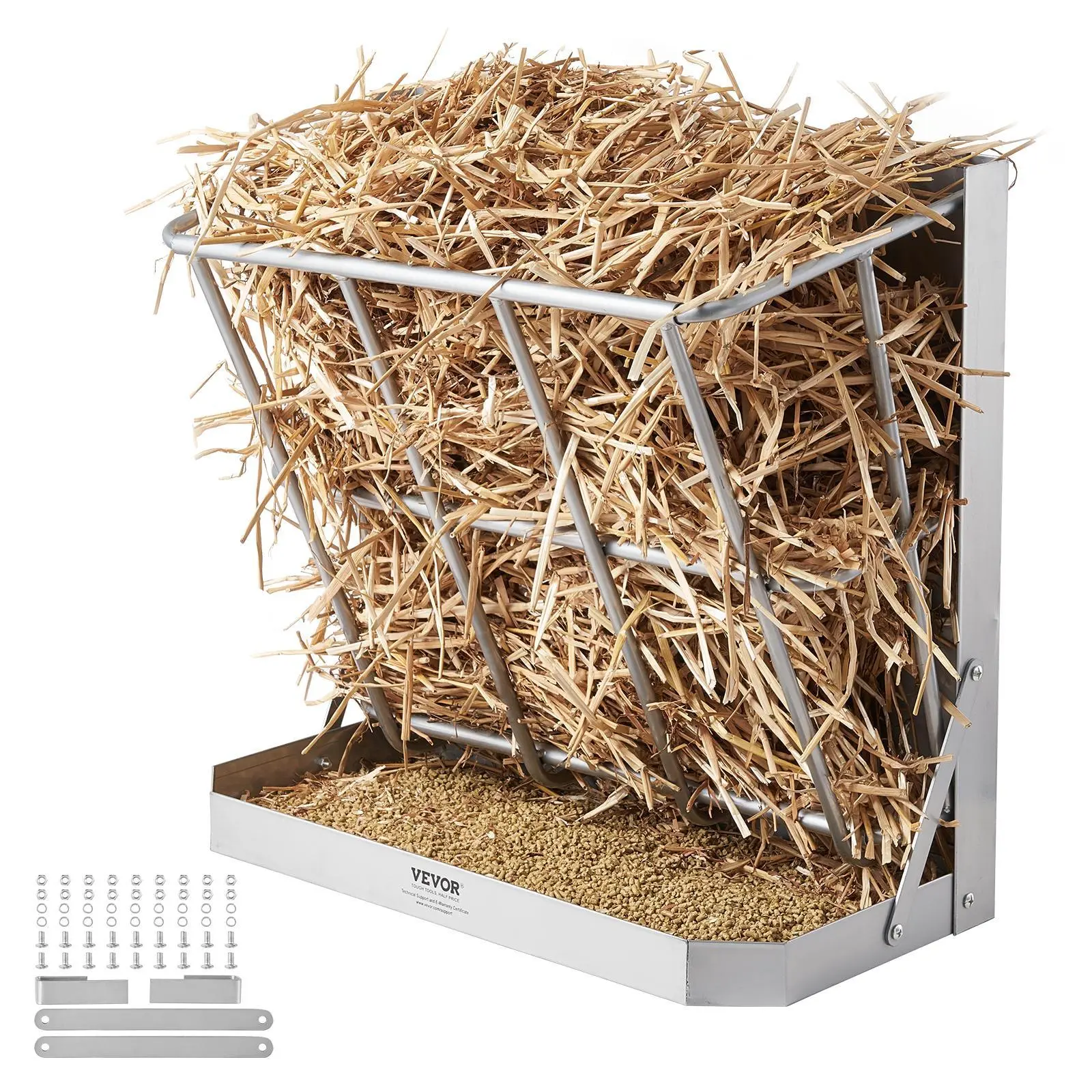 【Summerfinds】VEVOR Goat Hay Feeder, 39.5 Gallons Large Capacity, 2 in 1 Hay and Grain Feeder, Wall Mounted Livestock Feeder with Feed Tray, Multiple Sided Goat Hay Rack, Sturdy Steel Hay Rack for Sheep Horses