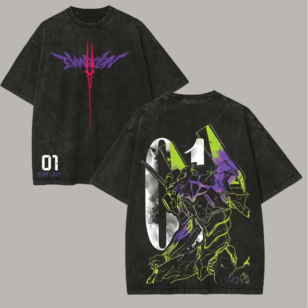 Men's Neon Genesis Evangelion Printed Unisex Washed Short-Sleeve Fitted Casual T-Shirt, Men's Top 1, Streetwear, Tshirt, Shortsleeve, Style, Retro, Personalized, Retro Fan Style, Classic, All Seasons, Fun Daily Wear, Graphic Print, Menswear, T Shirts