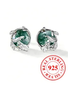 S925 Sterling Silver Earrings High Quality Earrings Flower Leaf Design Seaweed Agate Earrings For Women Exquisite Stud Earrings Wedding Daily Wear Jewelry Accessory for All Season Valentine's Day Gift（with box）
