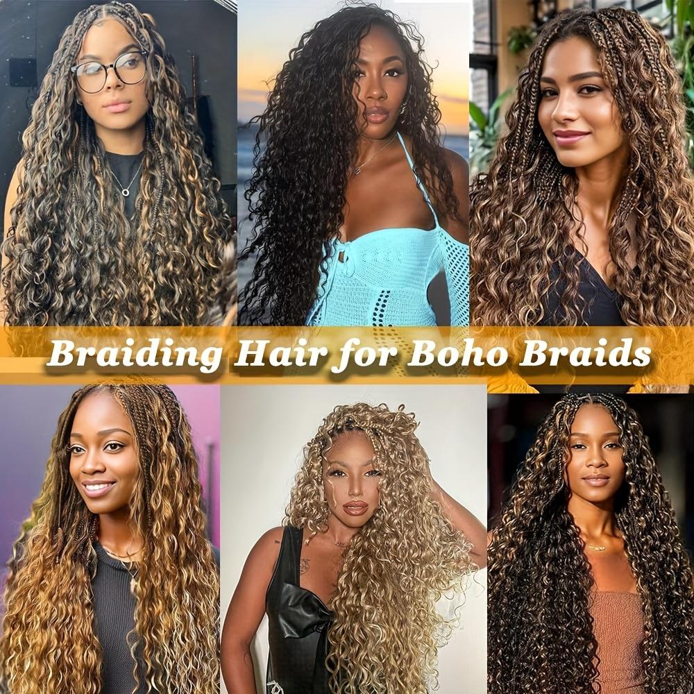 Ocean Wave Deep Wave Braiding Hair 24 Inch 2 Packs, 1B# Natural Black Synthetic Curly Crochet Hair, Tangle-Free for Black Women, Protective Hairstyles Deep Wave Wig hair Extension