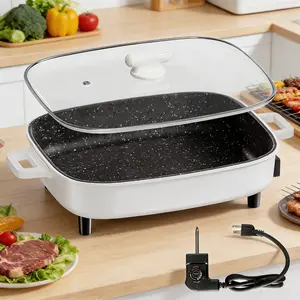 8L Large Capacity Electric Griddle with Lid, Non-Stick Multifunctional Electric Skillet, 1600W Fast Heating Electric Frying Pan for Grilling, Frying, Stewing, Hot Pot, Household Kitchen Appliance