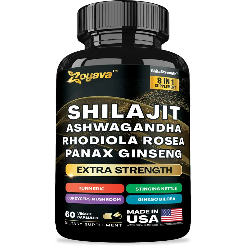 Zoyava Shilajit Supplement - All-in-One Multivitamin Energy Booster - with Ashwagandha, Rhodiola Rosea & 7+ Extra Strength Herbal Ingredients - 60 Capsules - MADE IN USA
