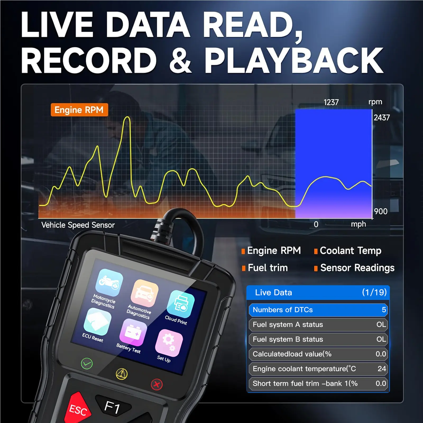 TopDiag M60 Compact Dual Scan OBD2 Scanner - Car & Motorcycle OBD2 Standard Fault Code Reader, Fault Reading, Check Engine Light Detection, Live Data, I/M Readiness, Plug-and-Play