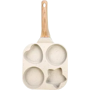 breakfast 4 in 1 kitche bgadget nonstick Multifunction Egg Frying Pan frying Heart-Shaped Non-Stick Frying Pan with Wooden Handle Multi-Functional Kitchen Cookware Easy-to-Clean Durable Small Breakfast Pan Perfect Gift  pan