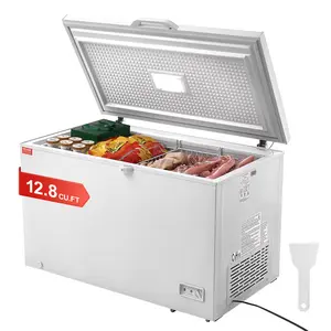 【fathersdaygift】VEVOR Chest Freezer, 12.8 Cu.ft / 345 L Large Deep Freezer & 4 Removable Baskets, Freestanding Top Open Door Commercial Chest Freezers with Locking Lid, 7-Level Adjustable Temp, LED Lighting, 6 Wheels