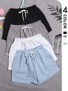 Women's Solid Color Fitted Drawstring Shorts, Casual Elastic Waist Adjustable Shorts for Summer, Summer Outfits 2024, Fashion Womenswear Women's Bottoms for Daily Wear Everyday