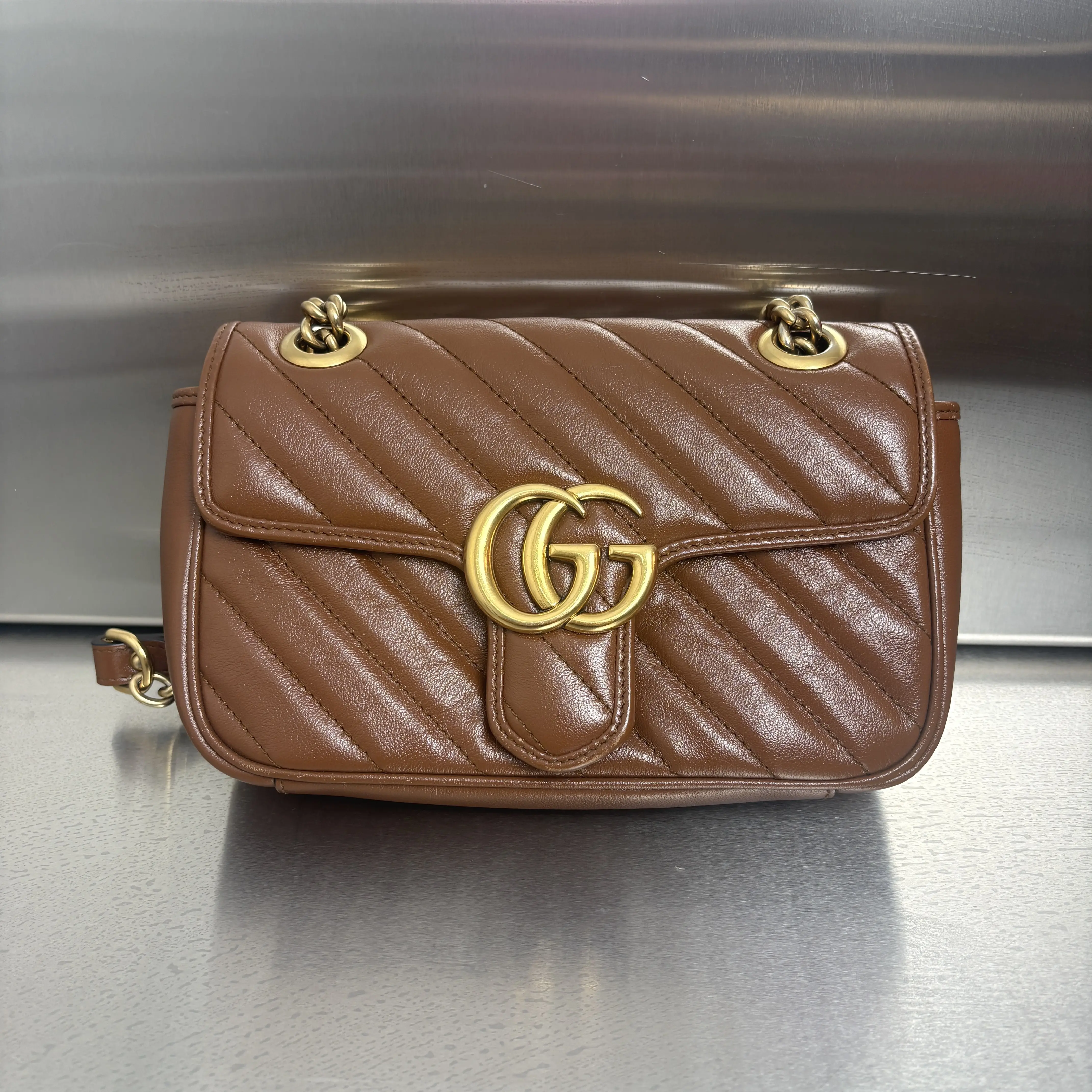 Pre-owned Calfskin Crossbody Bags Gucci Marmont Leather Handbag Brown In Leather