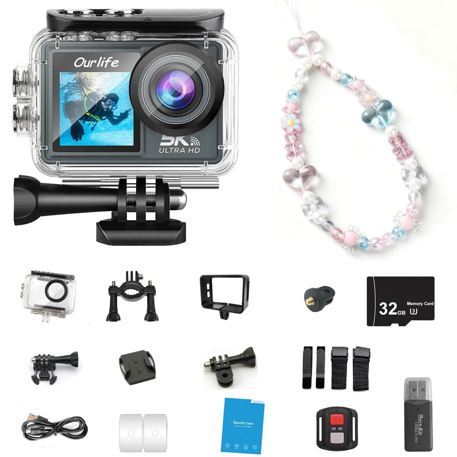 Touchscreen Outdoor Sports Camera 5k30fps 24mp, Remote Control, Wide Angle Lens, Waterproof Underwater Video, Includes Accessories Kit, Waterproof Action Camera