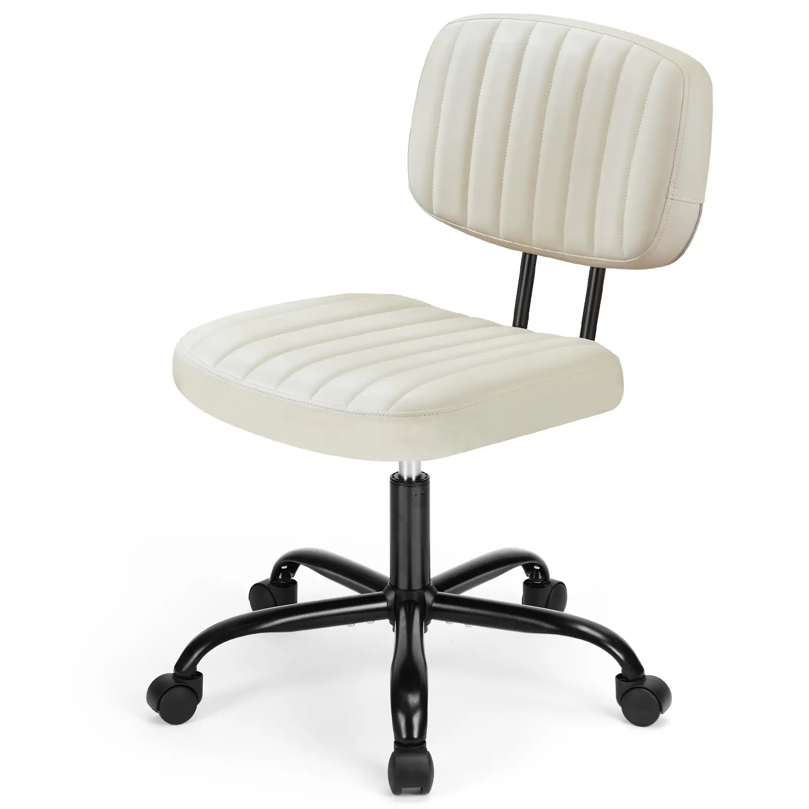 【Deal】Ergonomic Computer Office Chair, Compact Armless Height-Adjustable Rolling Swivel PU Leather Upholstered Space-Saving Task Chair for Small Spaces Home Use, Ergonomic Computer Chair
