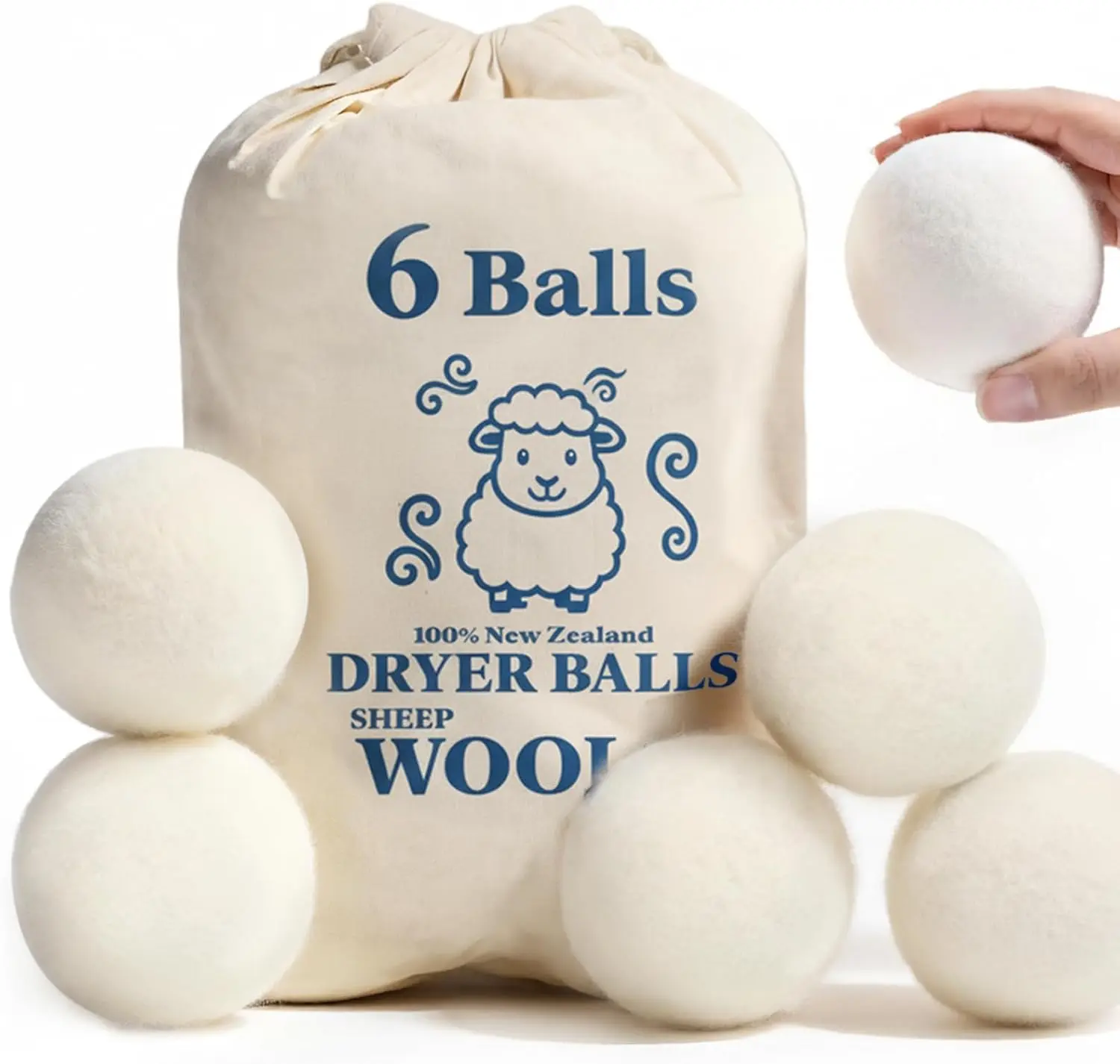 Dryer Balls,  Zealand Dryer Balls Laundry  Reduce Static Cling, Dryer Ball to Reduce Wrinkles & Shorten Drying Time, Drying Balls Fabric Softener Ball for LaundryPack of 6)