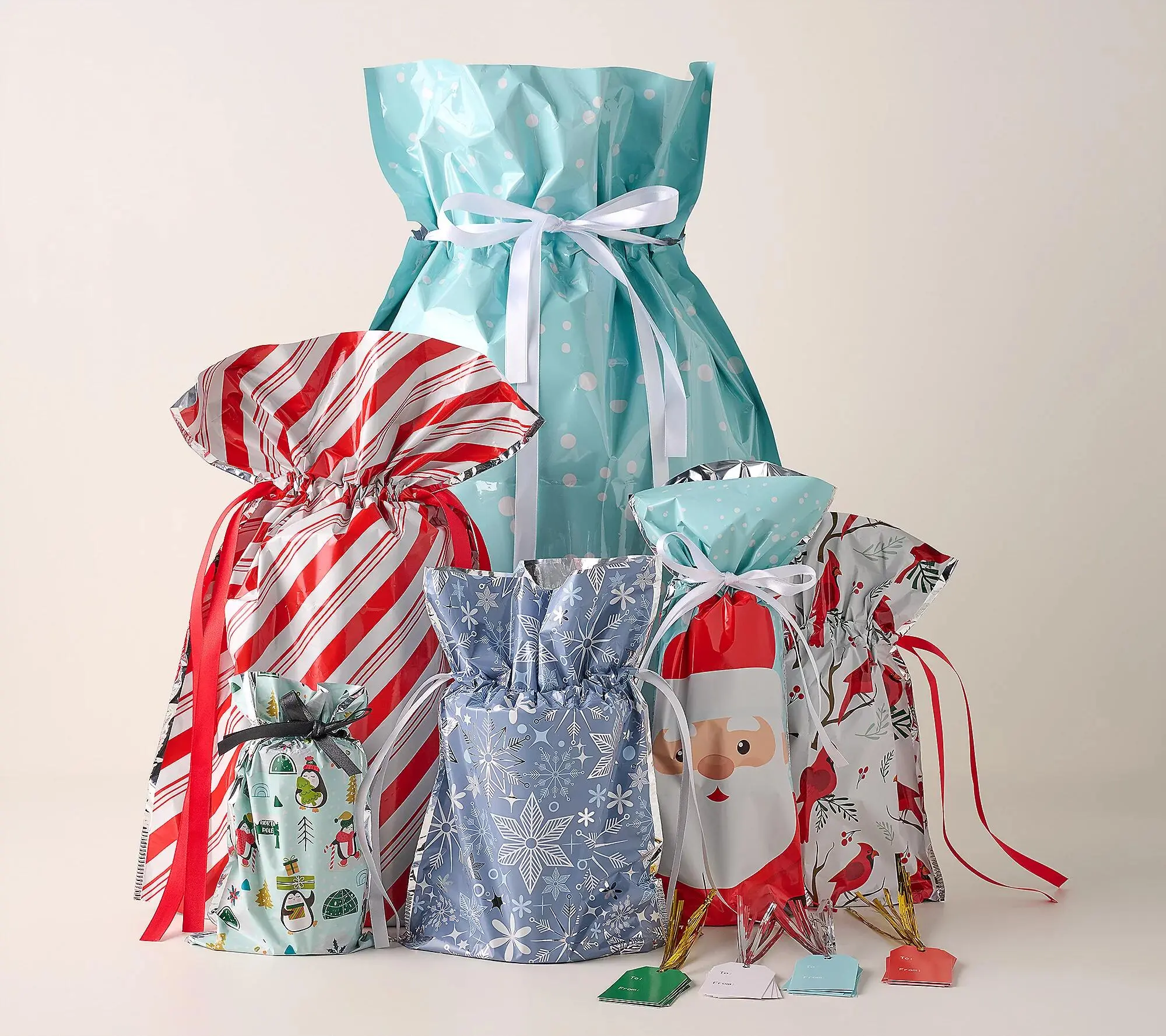 Kringle Express 50-Piece Drawstring Gift Bags & Tags Set, Festive Home Party Gift Packaging Supplies