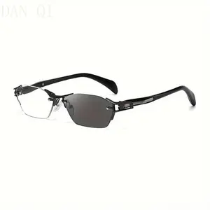 Fashionable Rimless Photochromic Reading Glasses for Men, Anti-Fatigue High Definition Lenses, Stainless Steel Frame, Progressive +1.00 to +4.00, Trendy Square Design, Comfortable Eyewear for Daily Commute, Office, Computer, and Mobile Use C1 Black Golden