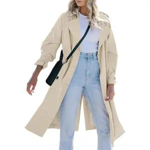 Women's Long Trench Coat Double Breasted Classic Lapel Oversized Windproof Overcoat Outerwear with Belt Tops Fashion