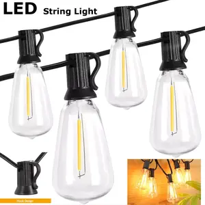 Outdoor String Lights 50FT Waterproof, Patio String Lights for Outside with 25+2 ST38 Shatterproof LED Filament Bulbs, Hanging Lights for Christmas, Party, Cafe (2-Pack 50FT) Decoration