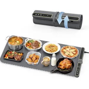Warming Mat , Rapid Heating Electric Warming Tray with 9 Temp Setting and 6 Hours Timer,Foldable Warming Trays for , Portable  Warmers for Parties Buffet, Gray