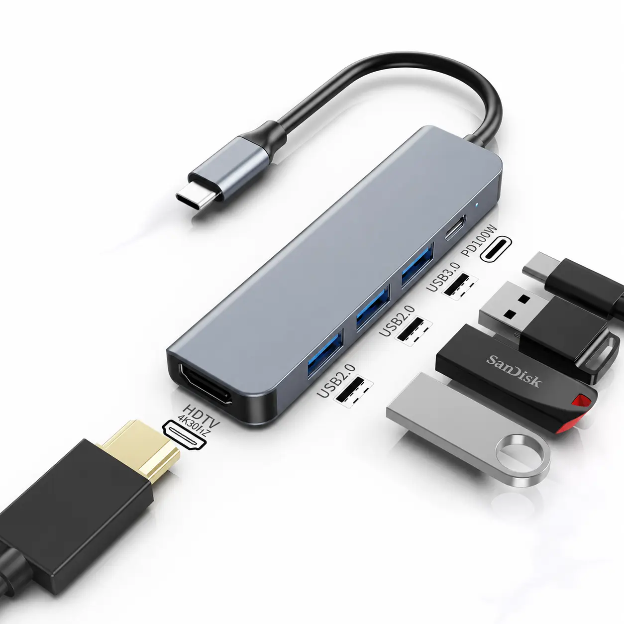 5 in 1  USB C Hub 4K HDMI（HDMI Cable Not Included) , 100W Power PD| 3 USB-A Data Ports, USB C Dongle,Compatible with MacBook Pro/Air M5/M4/M3/M2/M1, iPad Pro, iMac, iPhone 17 Pro/Pro Max Samsung Summer Sale