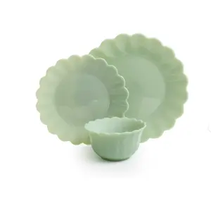 Jade Green 3-Piece Ceramic Tableware Set - Stylish, Elegant Plates and Bowl for Everyday Dining
