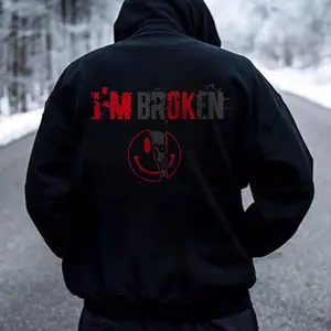 Vintage I'm Broken Letters Skull Print Men‘s Hoodie & T Shirt