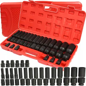 Impact Wrench 1/2" Drive Impact Socket Set 35 Piece Metric CR-V Steel High Torque 6 Point Universal Joint Power Drill Adapter with Storage Case Tool Box Professional Carbicycle Repair Tool Set