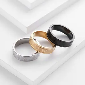 6MM Titanium Steel Roman Numeral Ring – Personalized Couple Jewelry for Men & Women, Daily Wear Gift