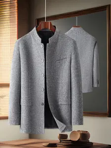 Men's Mandarin Collar Suit Jacket, Casual Business Style, Slim Fit Design, All-Season Wear, High-Quality Fabric, Perfect for Formal & Informal Occasions