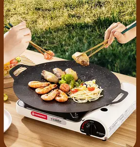 Thin Korean Grill Pan, 9.4 Inch Iron with Non-stick Coating Baking Tray on Heating Stove for Home, Party Travel and Outdoor (9 inch)
