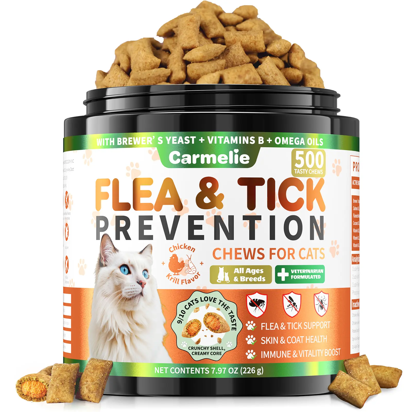 #backtoschool #sohochic Carmelie Flea & Tick Support for Cats, 500 Crunchy & Creamy Chews, Natural Oral Flea Treatment Supplement for Cats, Skin & Coat Support - Chicken & Krill Flavor for All Breeds & Ages tiktokshopspringglowup