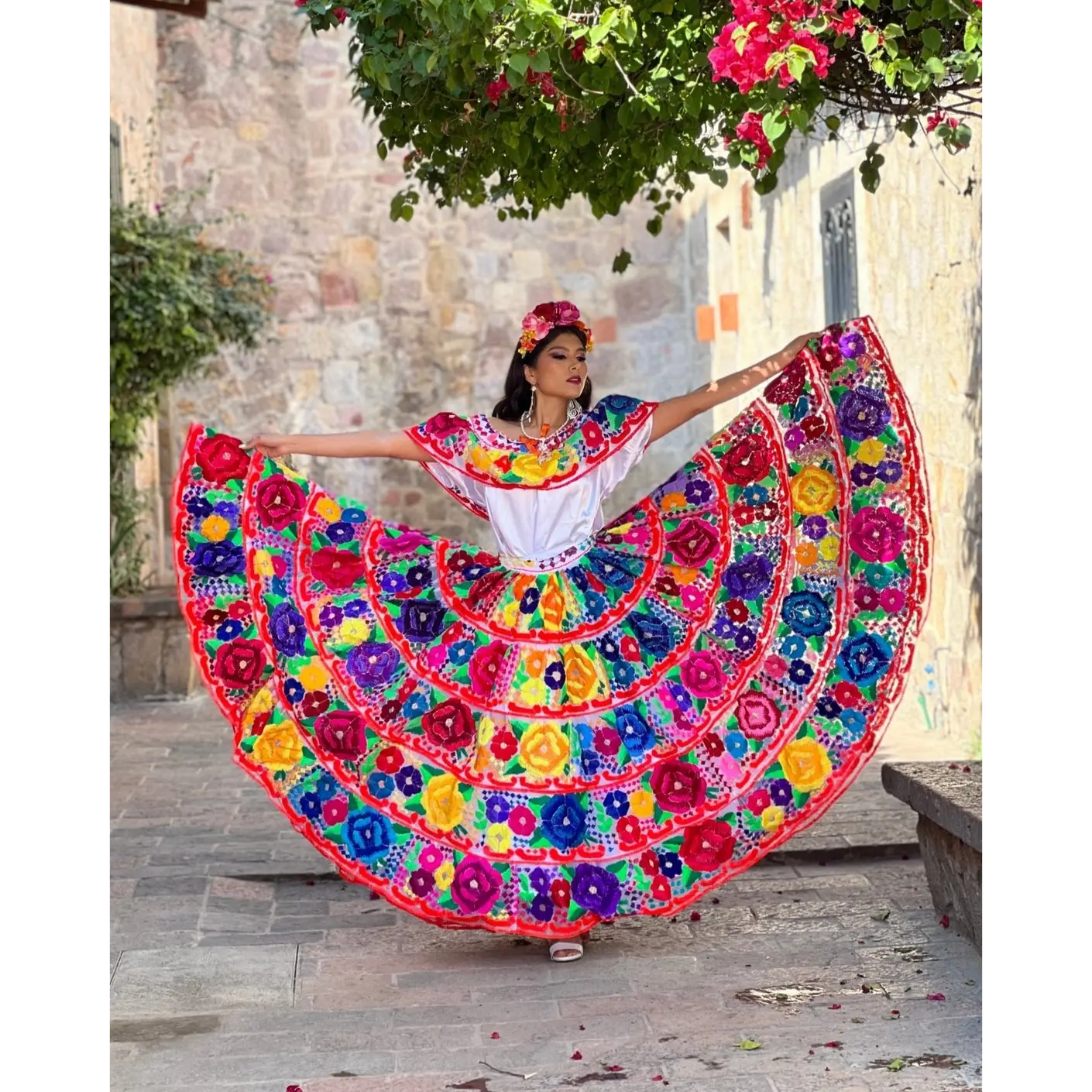 Chiapaneco Doble Ruedo Floral Dress