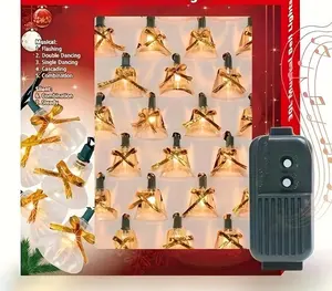 LAMPHOME 30 Lights Christmas Musical Bell String Lights, 25 Classical Holiday Songs, 7 Functions Clear Incandescent Bulb Green Wire Light with Yellow Bells for Indoor Xmas Tree Decorations