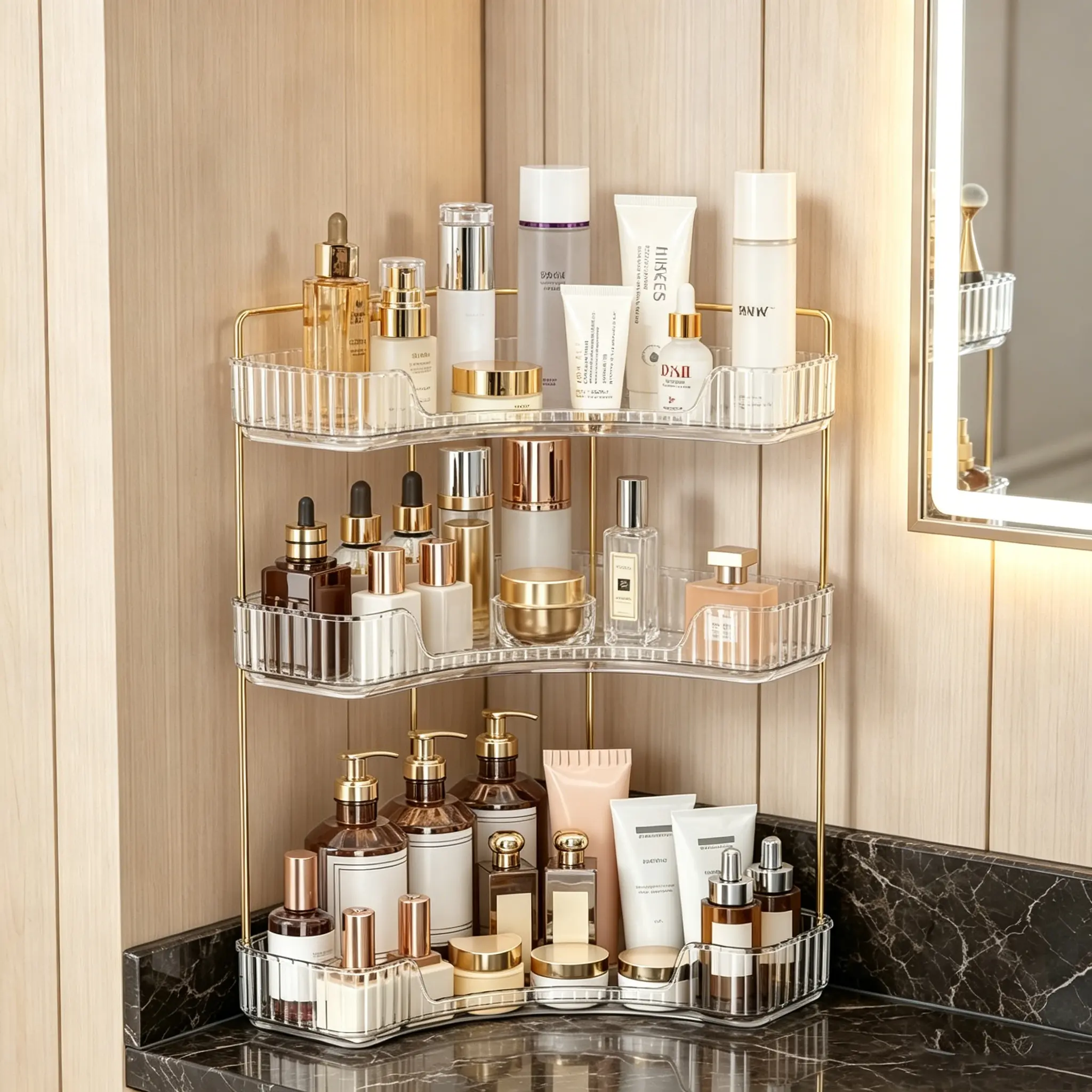 Webetop Corner Bathroom Counter Organizer 3 Tier Bathroom Countertop Organizers Shelf Makeup Organizer for Vanity Perfume Tray for Corner Storage Skincare, Cosmetic, Dresser, Kitchen Spice Rack,BackToSchool
