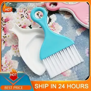 Diamond Painting Cleaning Brush Kit, DIY Embroidery Drill Sweep Accessory, Easy-Grip Handheld Dustpan Tool, Multi-Color Brush Heads, Storage Tray