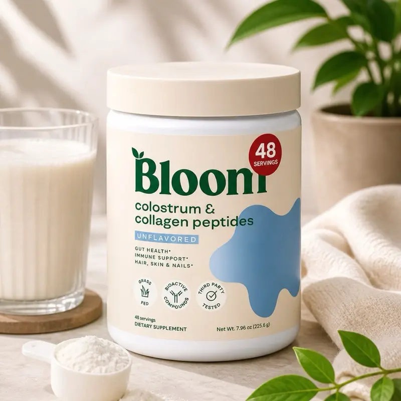 Bloom Nutrition Natural Edible Colostrum Blend & Grass-Fed Collagen Peptides Dietary Powder Supplement for Adults, 0.64 lbs Unflavored, Gut & Skin Health, Immune Support