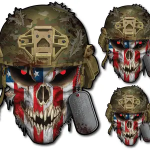 Customizable Military Helmet Skull Durable Vinyl Sticker for Cars Trucks Laptops Toolboxes Army Navy Marines National Guard Soldier