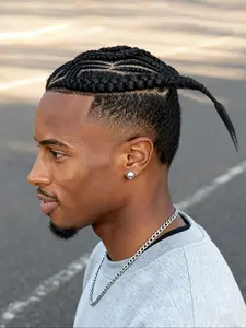 Men's Braided Wig, Fashionable Cornrow Design, High-Quality Full Lace Base, Multiple Styles Available, Synthetic Wigs, Perfect for Men