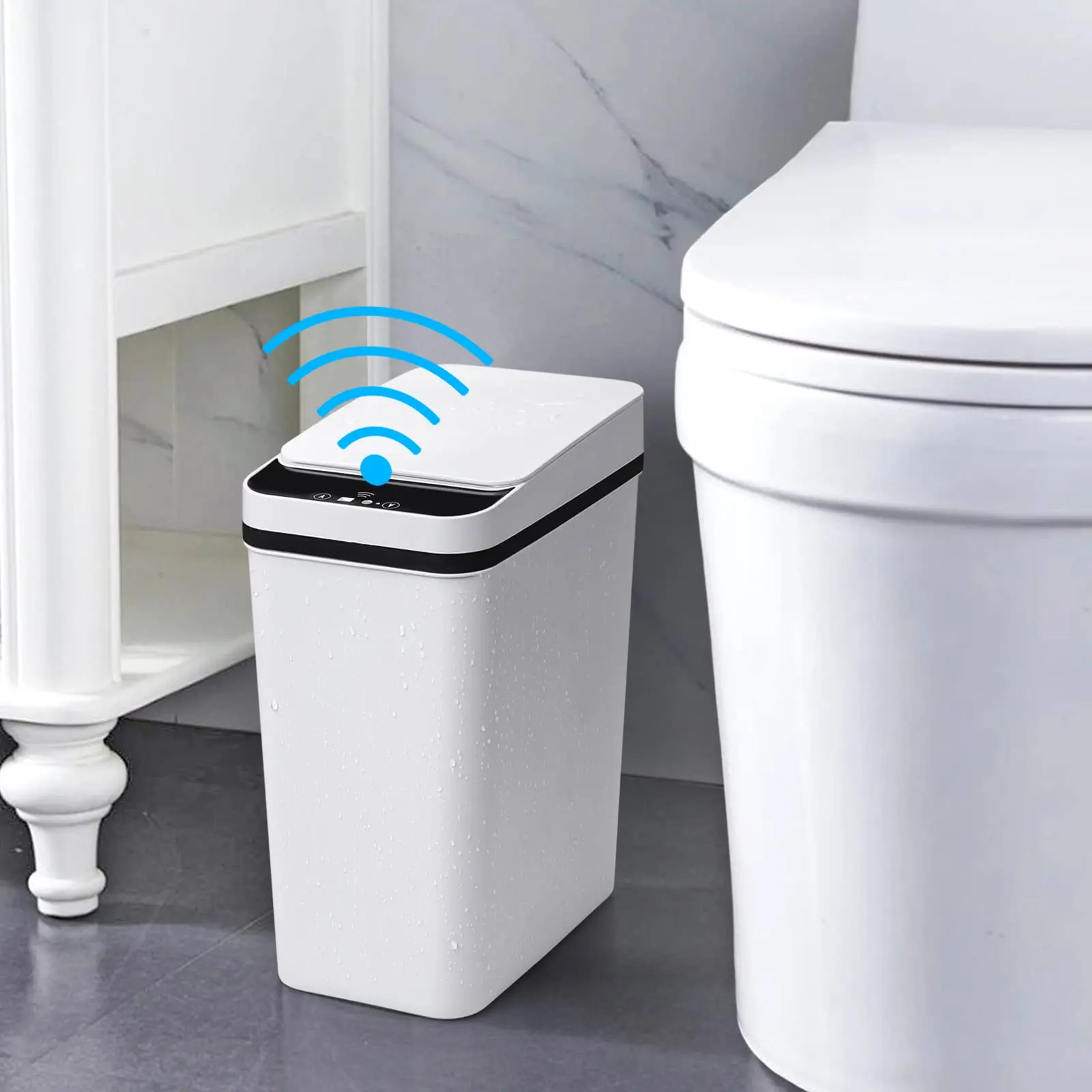1 Pack Motion Sensor Touchless Automatic Trash Can with Lid - 2.2 Gal Slim Fit Durable IPX5 Waterproof ABS Plastic Bin, 9.25''L×6.1''W×12.5''H Easy to Maintain Multi Functional Small Waste Container for Kitchen/Bathroom Home Supplies, Sensor Trash