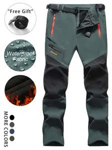 Outdoor Functional Softshell Pants, Color Block Windproof Waterproof, Reinforced Knees, Multiple Zipper Pockets for Hiking Skiing Fishing