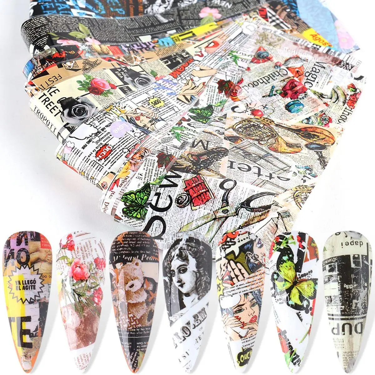 Holographic Nail Foil Transfer Stickers Decals Decoration, Magazine Flowers Nail Art Design Acrylic Nails Supplies for Nail Transfer Glue Polish, Fingernail and Toenail Manicure DIY Film (10 Sheets)