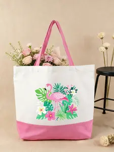 Tropical Rainforest Flamingo Print Canvas Bag, Large Capacity Foldable Handbag, Fashion Essential for Travel, Storage, Commuting, Gift