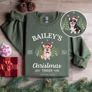 Corgi Christmas Sweatshirt Personalized Corgi Shirt Christmas Trees Sweater Dogs Holiday Crewneck Corgi Mom Christmas Gift Corgi Dog Lovers