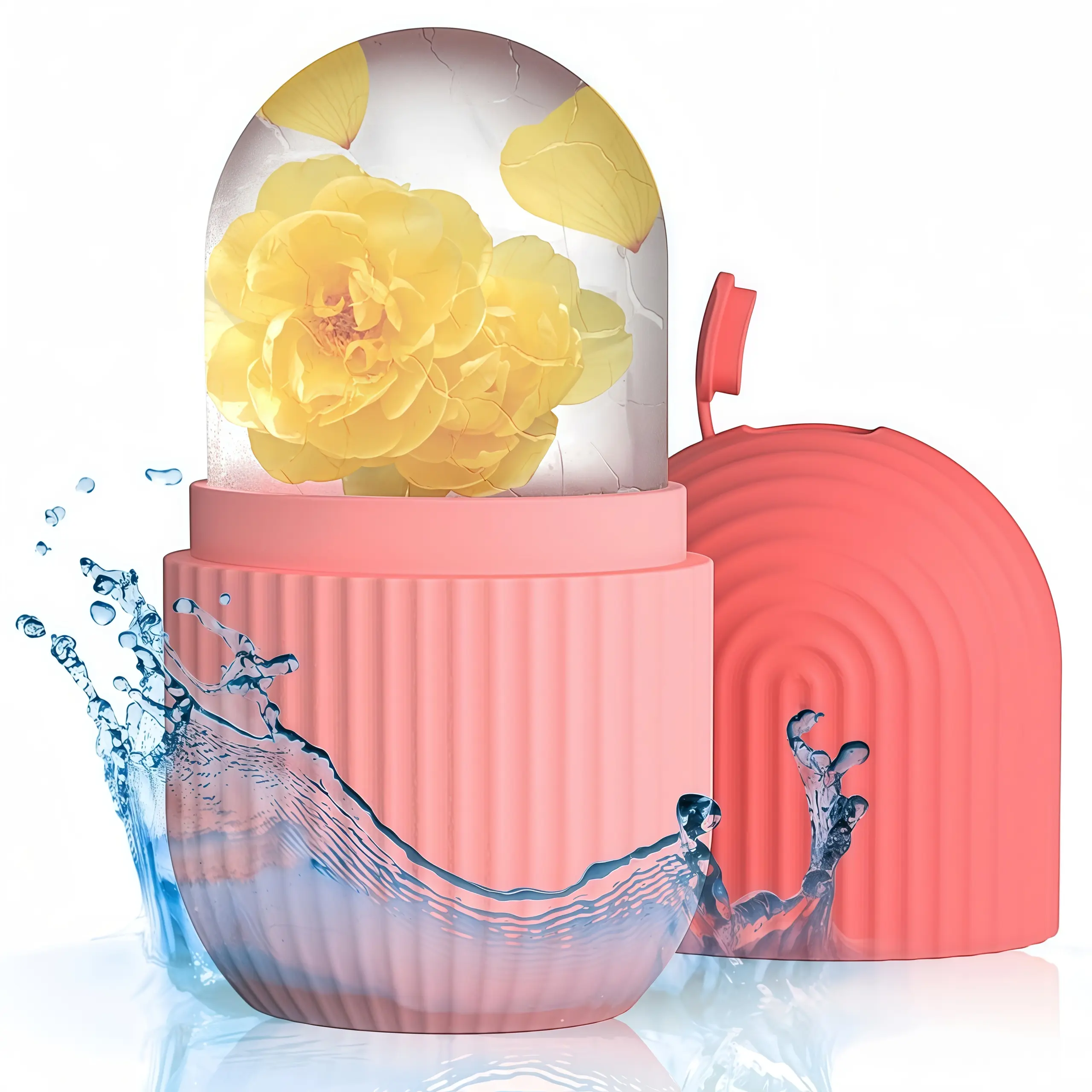 LMMAKE 1Pc Ice Roller for Face and Eye, Silicone Ice Facial Roller, Reusable Ice Cube Roller for Shrink Pores, Anti Wrinkle, Reduce Puffiness, Calming Pink Lemon Blend for Acne Treatment, Skin Care Gift