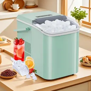 Countertop Ice Maker,Portable Ice Machine with Carry Handle,Self-Cleaning,Basket and Scoop,9 Cubes in 6 Mins,26.5lbs/24Hrs,2 Sizes of Bullet Ice,for Home,Kitchen,Party,Black,Green Countertop Ice Maker, Portable Ice Machine Self-Cleaning, 9 Cubes in 6 Mins