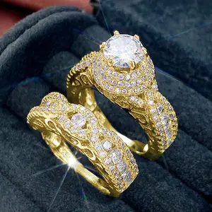 2-Piece Princess Style Bridal Ring Set Vintage Couple Rings Engagement Wedding Promise Eternity Ring with Birthstone Romantic Holiday Gift