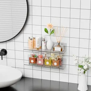 4 Pack Clear Acrylic Shelves for Wall with Adhesive,15 Inch No Drill Floating Shelves for Bathroom,Bedroom,Renter Friendly,Kids Room Bookshelf,Wall Display Shelf for Lego,Funko Pop,Figurine,Perfume